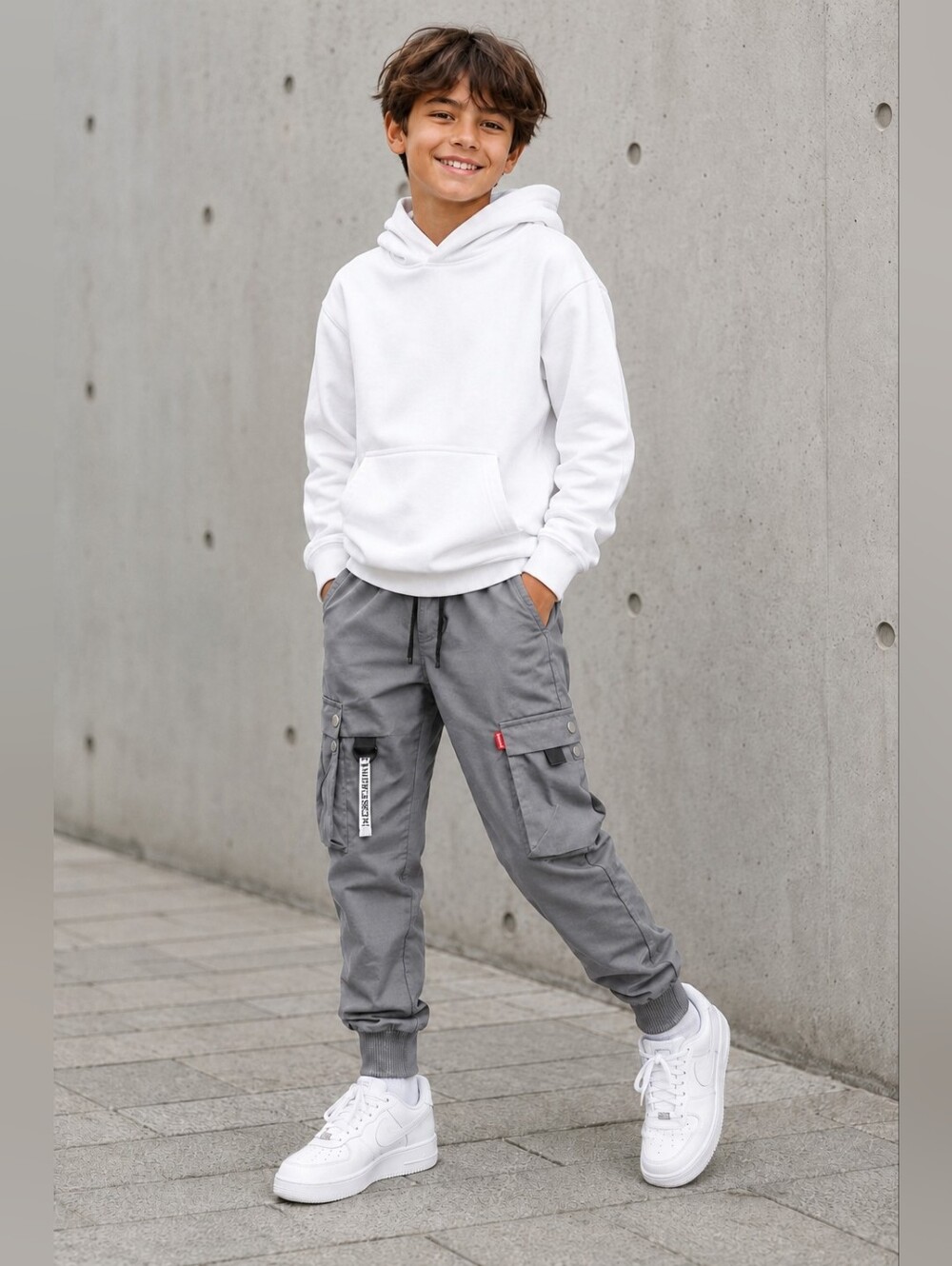 Boys Gray Cargo Jogger Pants Size Medium Elastic Waist Drawstring New